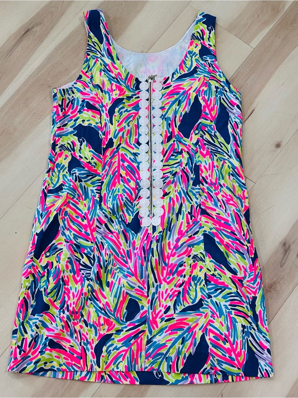 Lilly Pulitzer Cathy Shift Dress Sz 14 Indigo Palm Reader print out Resort wear - Picture 6 of 12